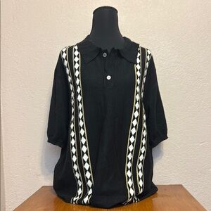 Black and White Polo Shirt with Geometric Pattern